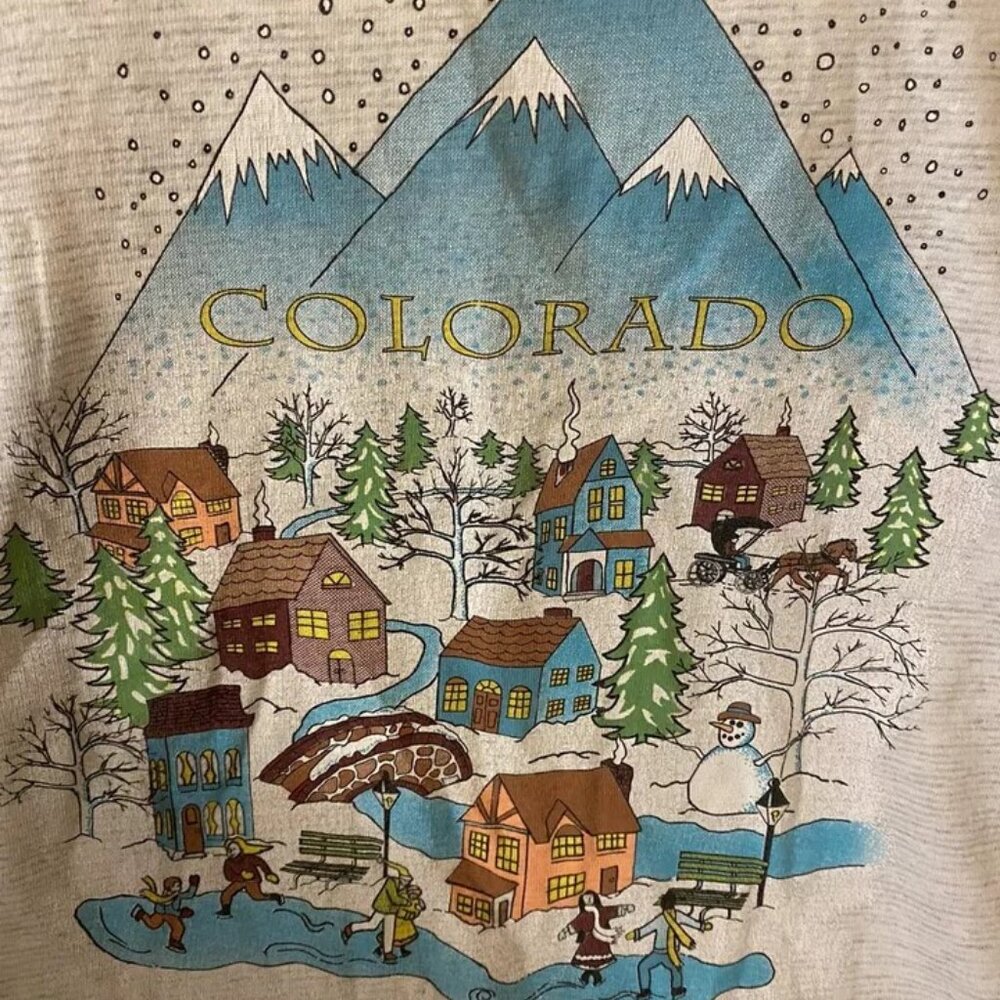 Vintage LA Sportswear Colorado Ski Snow T-Shirt Made in USA Sz L Large Gray